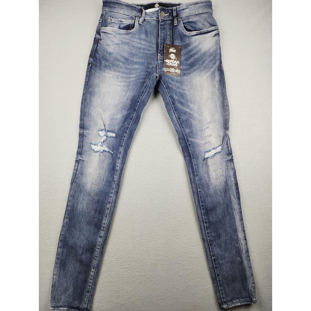 Jordan Craig Ross Jeans Mens 32x34 Blue Distressed Skinny Stretch Denim HipHop